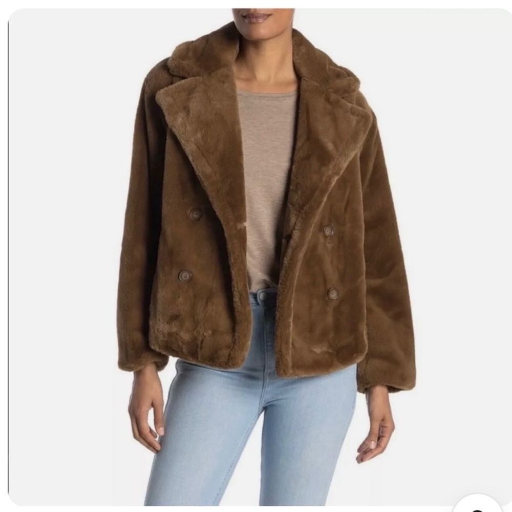 New Vince Walnut Faux Fur Double Breasted Coat Jacket Brown NWT Size M